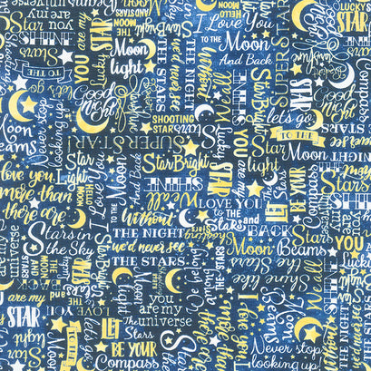 I Love You to the Moon & Back - Text Yellow Yardage