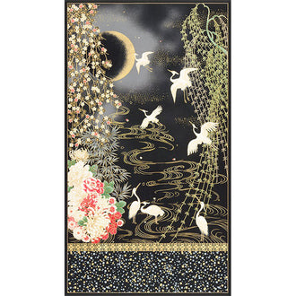 Imperial Collection 16 - Flowers Cranes Onyx Metallic Panel