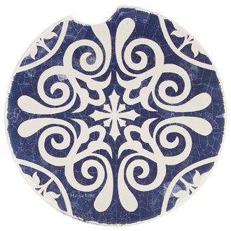 Indigo Patterns Car Coaster - Scroll Medallion