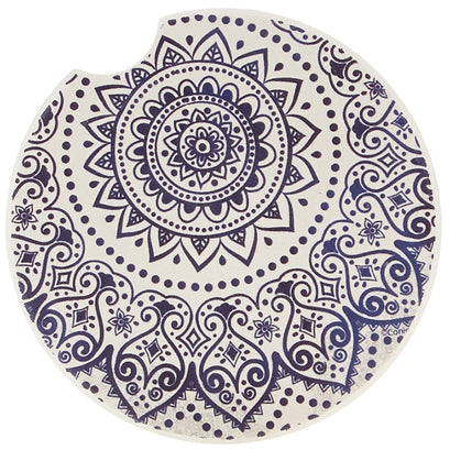 Indigo Patterns Car Coaster - Spiral Medallion
