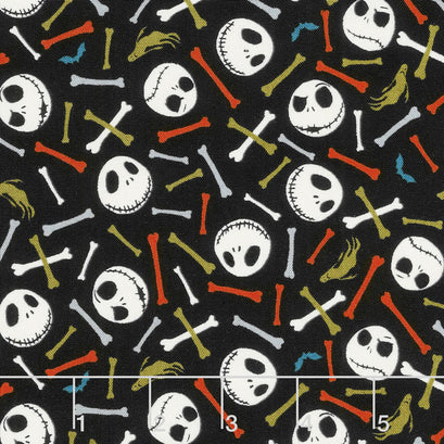 Jack is Back - Tim Burton's The Nightmare Before Christmas Skull and Bones Glow in the Dark Yardage