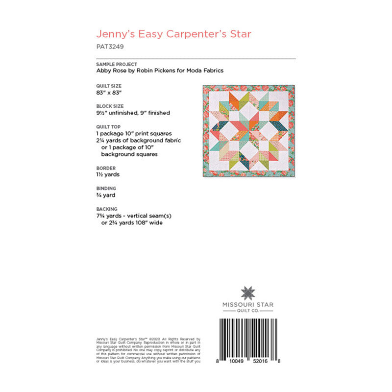 Jenny's Easy Carpenter's Star Quilt Pattern by Missouri Star