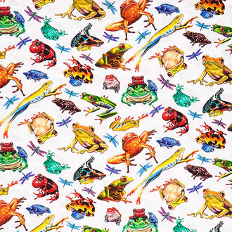 Jewels of the Jungle - Frog and Dragonfly White Yardage