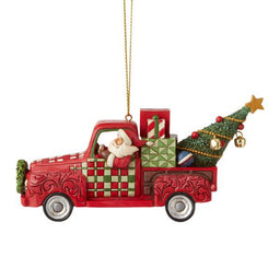 Jim Shore Heartwood Creek Santa in Red Truck Ornament Primary Image