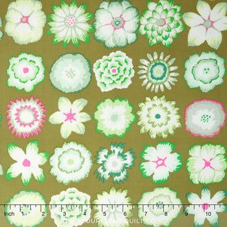 Kaffe Collective - Pastel Button Flowers Green Yardage