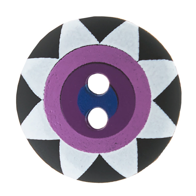 Kaffe Fassett Button - 5/8" Black Multi Star Flower