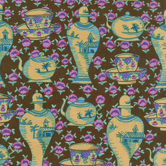 Kaffe Fassett Collective Fall 2017 - Dusk Delft Pots Brown Yardage