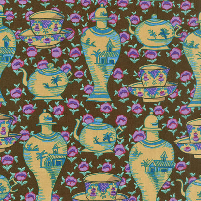 Kaffe Fassett Collective Fall 2017 - Dusk Delft Pots Brown Yardage