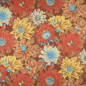 Kaffe Fassett Collective - February 2021 Hot Cactus Flower Brown Yardage