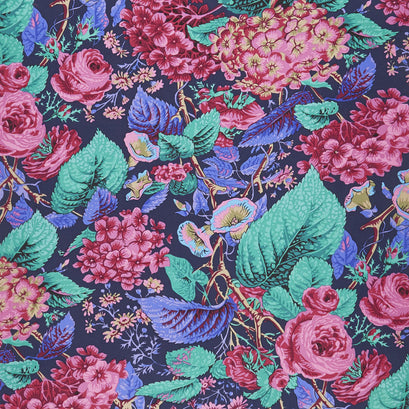 Kaffe Fassett Collective Spring 2019 - Dark Rose and Hydrangea Navy Yardage
