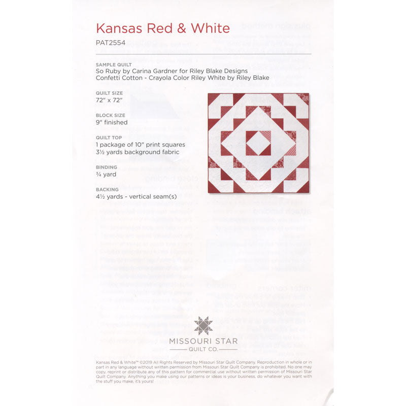 Kansas Red & White Quilt Pattern by Missouri Star