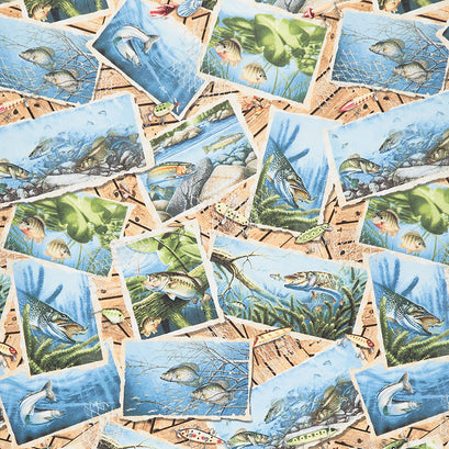 Keep it Reel - Fish Postcards Blue Yardage