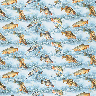 Keep it Reel - Jumping Fish Blue Yardage