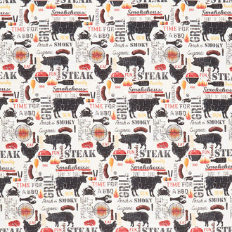 King of the Grill - Main BBQ Steak Print Neutral Yardage