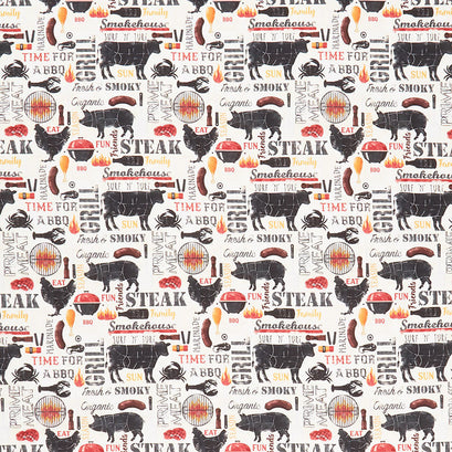 King of the Grill - Main BBQ Steak Print Neutral Yardage