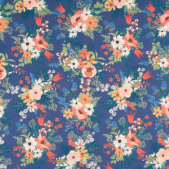Lady Bird - Wild Flowers Navy Yardage