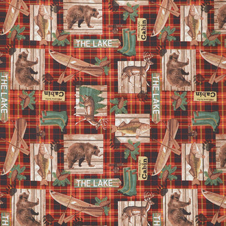 Lake House - Plaid and Bear Red Yardage