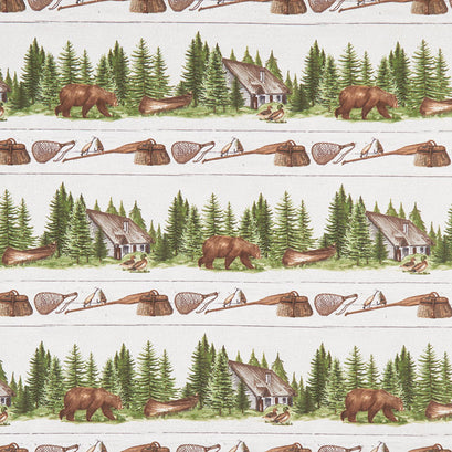 Lakeside Lodge - Border Stripe Pale Gray Multi Flannel Yardage