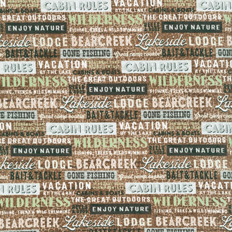 Lakeside Lodge - Words Brown Multi Flannel Yardage
