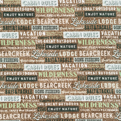 Lakeside Lodge - Words Brown Multi Flannel Yardage