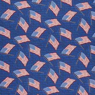 Land of the Free - Tossed Flags Blue Yardage