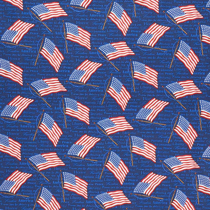 Land of the Free - Tossed Flags Blue Yardage