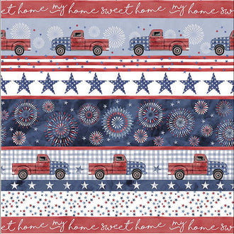 Land That I Love - My Home Sweet Home Stripe White Yardage