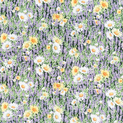 Lavender Market 3 - Daises Black Multi Yardage