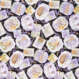 Lavender Market 3 - Labels Black Multi Digitally Printed Yardage