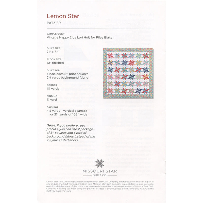 Lemon Star Quilt Pattern by Missouri Star Alternative View #1