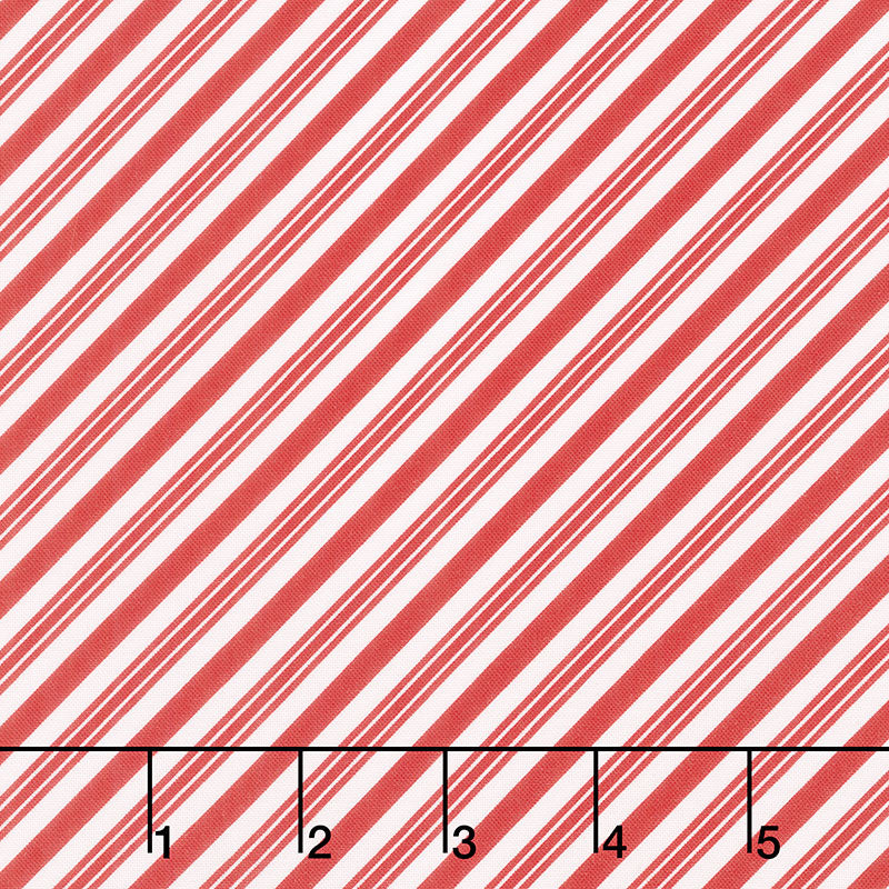 Let It Snow - Candy Cane Diagonal Stripes Red Yardage