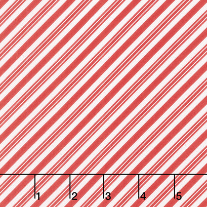 Let It Snow - Candy Cane Diagonal Stripes Red Yardage