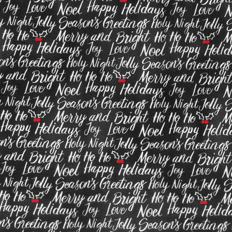 Let It Snow - Happy Holiday Script Black Yardage