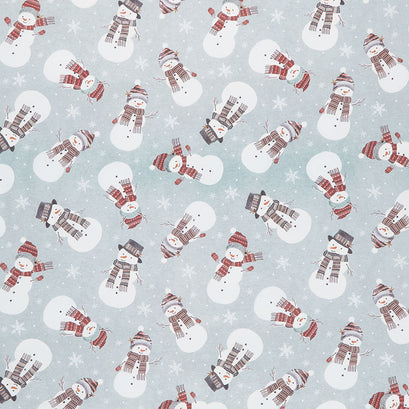 Let It Snow - Tossed Snowmen and Snowflakes Grey Yardage