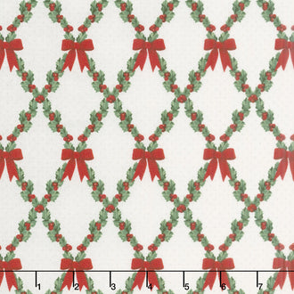 Let It Sparkle - Bows and Holly Radiant Winter with Red Glitter White Yardage