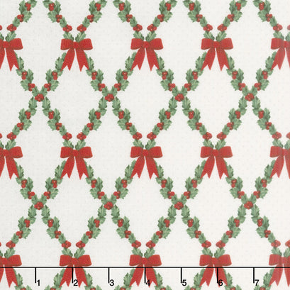 Let It Sparkle - Bows and Holly Radiant Winter with Red Glitter White Yardage