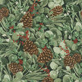 Let It Sparkle - Eucalyptus Garland Radiant Silver Sage with Red Glitter Yardage