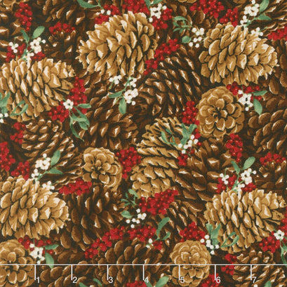 Let It Sparkle - Pretty Pine Cones Radiant Berry with Red Glitter Yardage