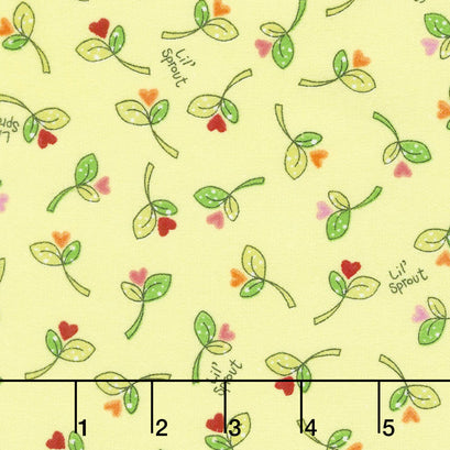 Lil' Sprout Too! - Sprouts n' Hearts Tossed Green Flannel Yardage