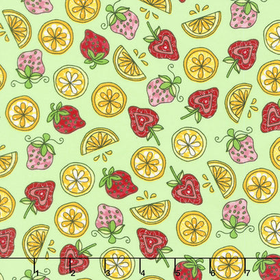 Lil' Sprout Too! - Strawberries n' Lemons Green Flannel Yardage