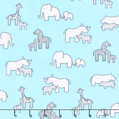 Little Safari - Aqua Colorstory Animal Family Aqua Flannel Yardage