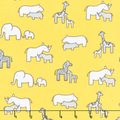 Little Safari - Yellow Colorstory Animal Family Yellow Flannel Yardage
