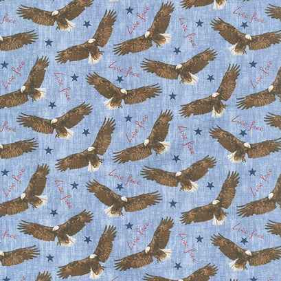 Live Free - Flying Eagle Blue Yardage