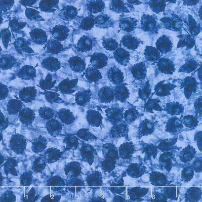 London Blues - Blue Stamped Leaves Yardage