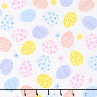 Love Bunny - Tossed Eggs White Yardage