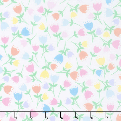 Love Bunny - Tossed Tulip White Yardage