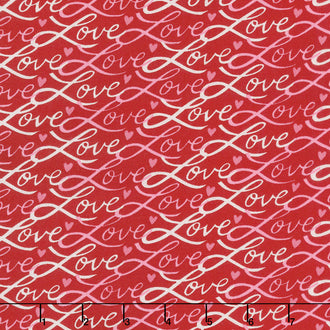 Love Grows - Love Script Romantic Red Yardage