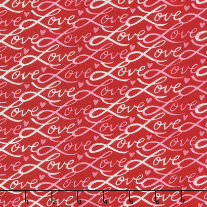 Love Grows - Love Script Romantic Red Yardage