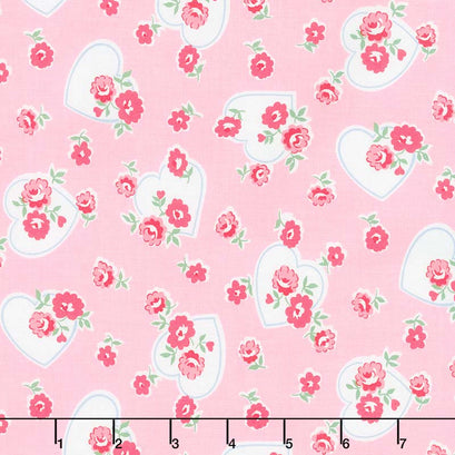 Love Letters - Hearts Pink Yardage