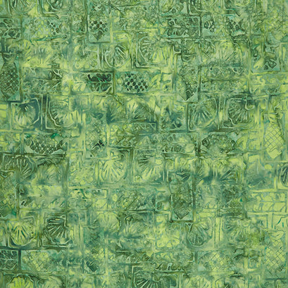 Luau Batiks - Clamshell Fish Grid Green Yardage